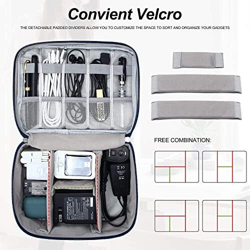 House Of Quirk Electronics Accessories Organizer Bag, Universal Carry Travel Gadget Bag For Cables, Plug And More, Perfect Size Fits For Pad Phone Charger Hard Disk - Dark Blue (Polyester, Pack Of 1)