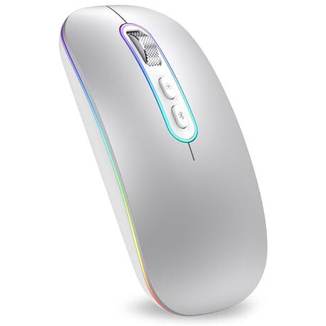 Cimetech Dual Mode (Bt 5.1+2.4G) Wireless Mouse For Laptop, 1200 Dpi Portable Lightweight Rechargeable Mouse With Led Lights, Compatible With Mac Os/Windows/Chrome Os - Silver