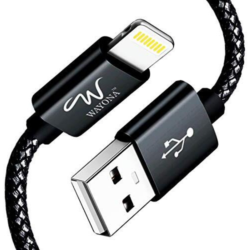 Wayona Nylon Braided Lightning To Usb A Data Sync & Fast Charging Cable 3A Charger Lead Carplay Cable Compatible For Iphone, Ipad Pro (3 Ft Pack Of 1, Black)
