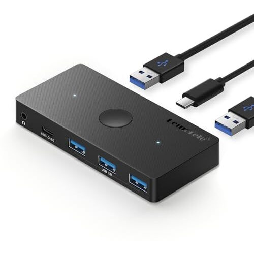 Lemorele Usb 3.0 Switch Selector 2 Computers Share 4 Usb Ports, Support 3.5Mm Microphone Input, For Pc, Mouse, Keyboard, Printer, Scanner With 2 Usb Cables, Compatible With Windows/Mac/Linux
