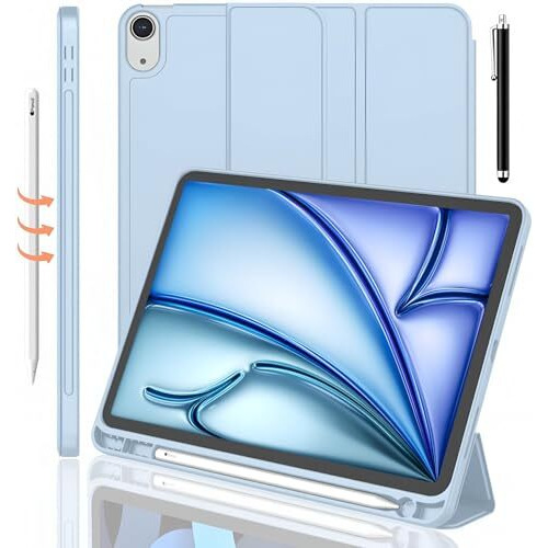 Proelite Case For Ipad Air 11 Inch M3/M2 2025/2024, Ipad Air 5Th/4Th Gen Case 10.9 Inch, Smart Flip Case Cover For Apple Ipad Air With Pencil Holder [Auto Sleep/Wake] With Stylus Pen - Light Blue