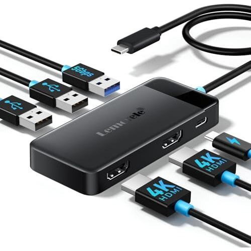 Lemorele Usb C Laptop Docking Station, 6-In-1 Dual Display Adapter With 4K Dual Hdmi For Macbook Pro, Macbook Air, Hp, Dell, Surface, Windows
