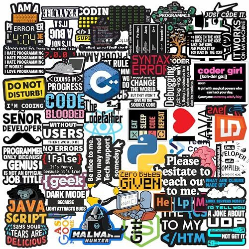 Funkverse Vinyl Wall Reusable Set Of 56 Waterproof Laptop Stickers For Programmers, Coders, Developers, And It Professionals | Bike Helmet, Journal, Diary, Guitar, Bottle, Mobile Decals