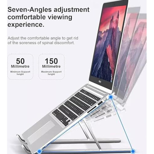 Ednita Laptop Stand For Desk Holder Computer Portable Foldable Adjustable Notebook Stands, Aluminium Metal Macbook Stand, Compatible With 10-15.6 Inch Laptops, Ipad-Grey Black