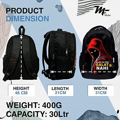 My Fav Printed Backpack For Boys & Girls, Casual School, College & Sports Bag, Lightweight 30L Outdoor Travel Backpack (Black 7), Durable & Versatile