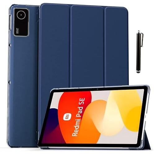 Proelite Case Cover For Redmi Pad Se 11 Inch Cover, Smart Flip Case Cover For Redmi Pad Se 11 Inch Translucent Back With Stylus Pen [Auto Sleep Wake Feature], Dark Blue