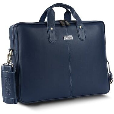 Hammonds Flycatcher Genuine Leather Office Bag For Men - 15.6 Inch Laptop Bag For Men For Professionals, Business Travelers - Adjustable Straps & Multiple Compartments - 1 Year Warranty - Blue_Napa
