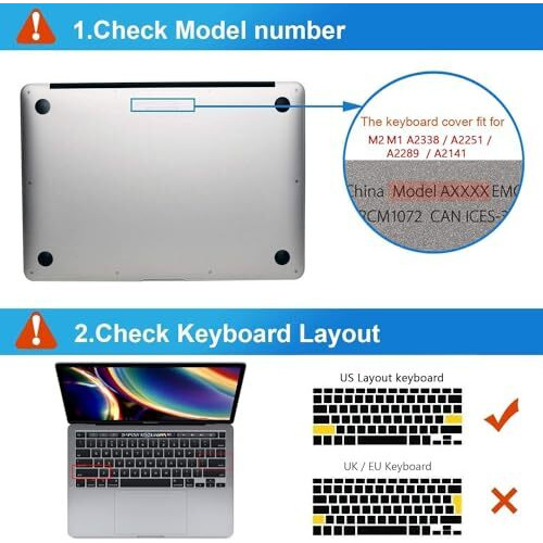 Eoocoo Keyboard Cover Skin Protector Compatible For Macbook Pro 13 Inch 2022-2020 M2 M1 A2338 A2289 A2251 & Applicable Only Macbook Pro 16 Inch A2141 2019 Release With Touch Bar&Retina Display - Clear