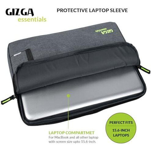 Gizga Essentials 15.6 Inch Laptop Sleeve Case Cover Pouch Bag With Front Pocket| Slim & Water-Resistant Nylon Fabric With Shockproof Foam Padding, Soft Lining & Premium Zipper Closure (Grey)