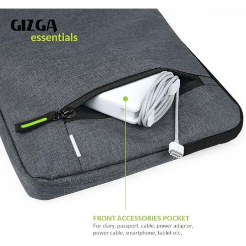 Gizga Essentials 15.6 Inch Laptop Sleeve Case Cover Pouch Bag With Front Pocket| Slim & Water-Resistant Nylon Fabric With Shockproof Foam Padding, Soft Lining & Premium Zipper Closure (Grey)