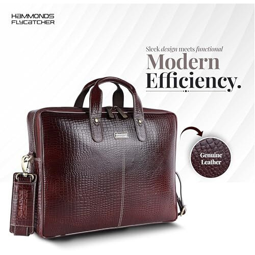 Hammonds Flycatcher Genuine Leather Office Bag For Men - 15.6 Inch Laptop Bag For Men For Professionals, Business Travelers - Adjustable Straps & Multiple Compartments - 1 Year Warranty -