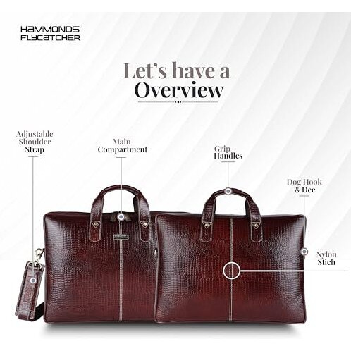 Hammonds Flycatcher Genuine Leather Office Bag For Men - 15.6 Inch Laptop Bag For Men For Professionals, Business Travelers - Adjustable Straps & Multiple Compartments - 1 Year Warranty -