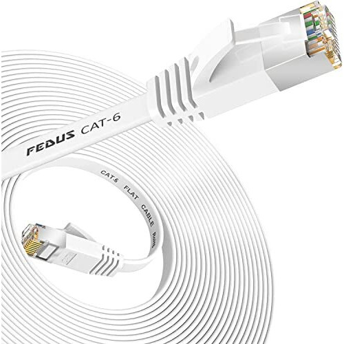 Fedus 20 M Cat6 Ethernet Cable,Flat Rj45 Lan Cable Wire High Speed 250Mhz/1 Gigabit Speed Utp Lan Cable,Network Internet Cable,Patch Computer Cord Gigabit Category 6 Wires For Modem,White