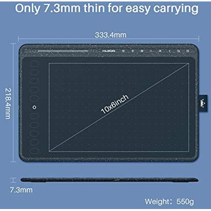 Huion Hs611 Graphics Drawing Tablet 10X6 Inch With 8192 Levels Battery-Free Pen, 8 Multimedia Keys And 10 Press Keys, Support Android, Ideal Use For Distance Education And Wed Conference (Blue)