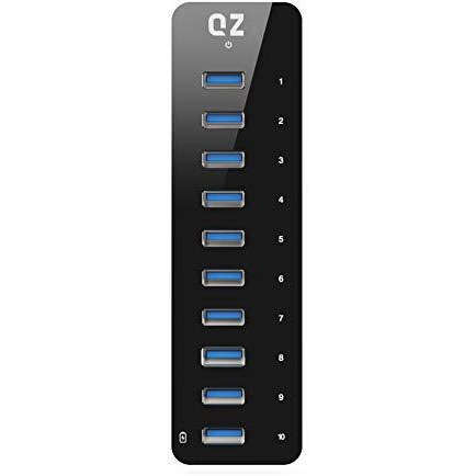 [10 Ports, 12V 5A 60W Power, Industrial Grade] Qz Active Powered Usb Hub, 10 Port Usb Hub With 12V 5A 60W Power Adapter, Usb 3.1 Gen 1