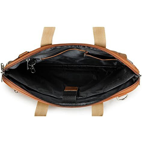 K London 14 Inches Slim Tan Vegan Leather Expandable Unisex Laptop|Macbook Shoulder|Messenger|Office|Travel|Business Bag For Men & Women(1808-Tan)