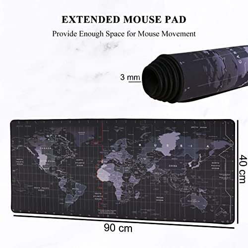 Seagull Flight Of Fashion Large Extended Xxl Gaming Mouse Pad With Non-Slip Rubber Base, Stitched Embroidery Edge Mouse Mat For Laptop, Computer And Desk -90 X 40 X 0.3 Cm - World Map