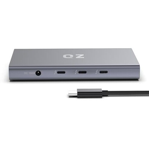 Qz Thunderbolt 4 Hub, Tbt4 Hub, 8K 60Hz, Dual Display, 5 In 1, 40 Gbps, External Power 150W, Certified Thunderbolt 4 Dock For Next Gen Office Work Stations [Aluminum] [Incl Tbt 4 Cable]