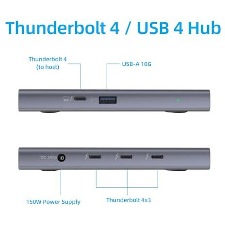 Qz Thunderbolt 4 Hub, Tbt4 Hub, 8K 60Hz, Dual Display, 5 In 1, 40 Gbps, External Power 150W, Certified Thunderbolt 4 Dock For Next Gen Office Work Stations [Aluminum] [Incl Tbt 4 Cable]