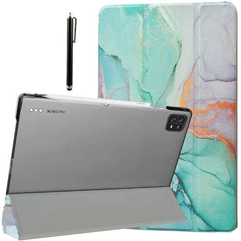 Proelite Cover For Xiaomi Mi Pad 6 Case Cover 11 Inch Flip Stand Cover With Transparent Back & Stylus Pen [Auto Sleep Wake Support], Marble Green