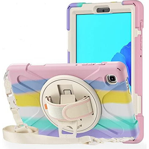 Proelite Rugged 3 Layer Armor Case Cover For Samsung Galaxy Tab A7 Lite 8.7" Sm-T225/T220 Hand Grip And Rotating Kickstand, Rainbow