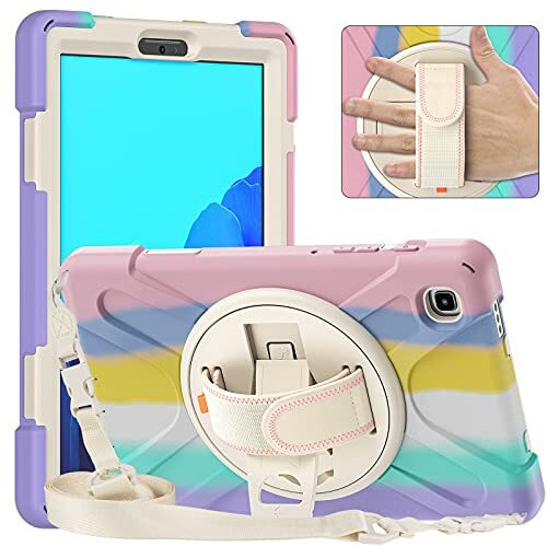 Proelite Rugged 3 Layer Armor Case Cover For Samsung Galaxy Tab A7 Lite 8.7" Sm-T225/T220 Hand Grip And Rotating Kickstand, Rainbow