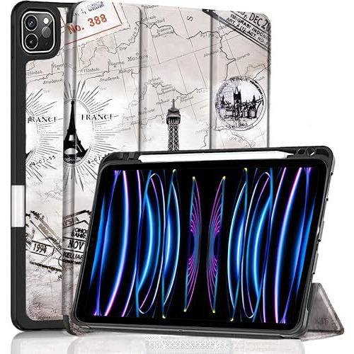 Proelite Smart Case For Ipad Pro 11 Inch 2022/2021 4Th/3Rd Gen [Auto Sleep/Wake Cover] [Pencil Holder] [Soft Flexible Case] Recoil Series - Eiffel