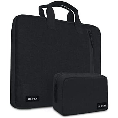 Alifiya Polyester Laptop Sleeve Cover Bag 14 Inch With Charger Pouch For Dell/Lenovo/Asus/Hp (Black_L22, 180 Degree Opening)