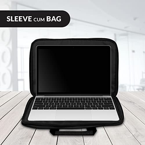 Alifiya Polyester Laptop Sleeve Cover Bag 14 Inch With Charger Pouch For Dell/Lenovo/Asus/Hp (Black_L22, 180 Degree Opening)
