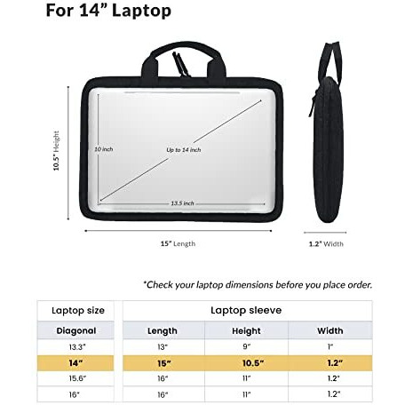 Alifiya Polyester Laptop Sleeve Cover Bag 14 Inch With Charger Pouch For Dell/Lenovo/Asus/Hp (Black_L22, 180 Degree Opening)