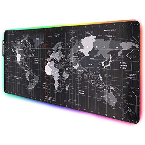 Speed Rgb Gaming Mouse Pad, Non-Slip Rubber Base, Soft Glowing 14 Led Modes Gaming Desk Keyboard Pad Mat - World Map Large Led -78 X 30 Cm
