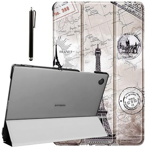 Proelite Cover For Samsung Galaxy Tab A9 8.7 Inch Case Cover, Smart Flip Case Cover For Samsung Galaxy Tab A9 8.7 Inch Translucent Back With Stylus Pen, Eiffel
