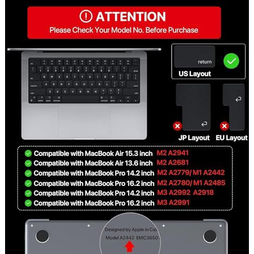 Oaky Keyboard Protector For 2025-2021 M4/M3/M2 Chip Macbook Air 13 Inch/Macbook Air 15 Inch [Model A3240 A3113 A2681 A3113 A2681 A3114 A2941] Dust-Proof Keyboard Skin Protector - Tpu Grey