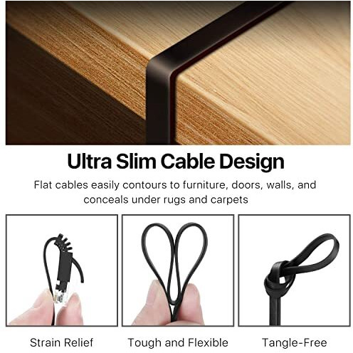 Fedus 2 Meter Cat6 Ethernet Cable, Flat Rj45 Lan Cable Wire 2 Meter-High Speed 250Mhz/1Gbps Utp Lan Cable, Network Internet Cable, Patch Computer Cord Gigabit Category 6 Wires For Modem,Router Black