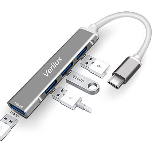 Verilux Usb C Hub Multiport Adapter With 4 Usb Ports High Speed 3.0 Usb Hub For Laptop Usb Type C Hub For Macbook Pro Air C-Type Smartphones Usb Extender With Multi Usb Port For Laptop Type-C Devices
