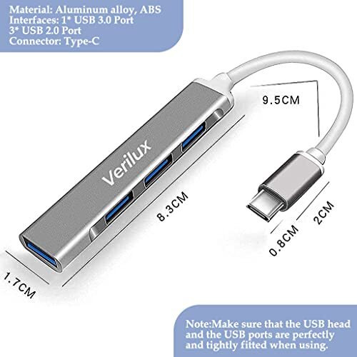 Verilux Usb C Hub Multiport Adapter With 4 Usb Ports High Speed 3.0 Usb Hub For Laptop Usb Type C Hub For Macbook Pro Air C-Type Smartphones Usb Extender With Multi Usb Port For Laptop Type-C Devices