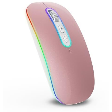 Cimetech Dual Mode (Bt 5.1+2.4G) Wireless Mouse For Laptop, 1200 Dpi Portable Lightweight Rechargeable Mouse With Led Lights, Compatible With Mac Os/Windows/Chrome Os - Rosegold