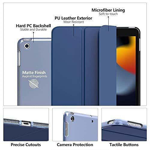 Proelite Smart Flip Case Cover For Apple Ipad 9.7 Inch Air 1 Air 2 5Th/6Th Generation Translucent Back, Dark Blue