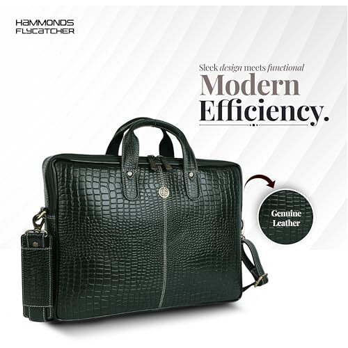 Hammonds Flycatcher Genuine Leather Office Bag For Men - 15.6 Inch Laptop Bag For Men For Professionals, Business Travelers - Adjustable Straps & Multiple Compartments - 1 Year Warranty - Croc Green