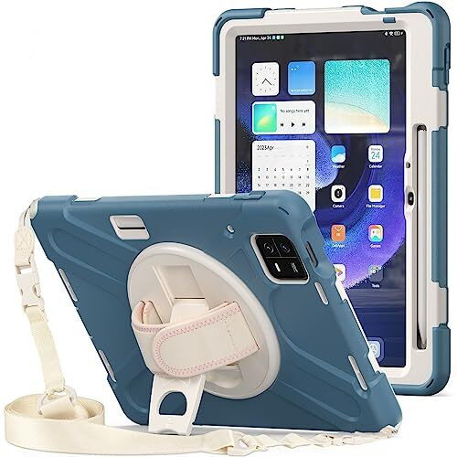 Proelite Rugged 3 Layer Armor Case Cover For Xiaomi Mi Pad 6 11Inch With Hand Grip And Rotating Kickstand With Shoulder Strap & Pen Holder, Cornflower Blue