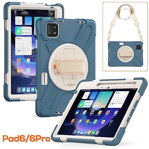 Proelite Rugged 3 Layer Armor Case Cover For Xiaomi Mi Pad 6 11Inch With Hand Grip And Rotating Kickstand With Shoulder Strap & Pen Holder, Cornflower Blue