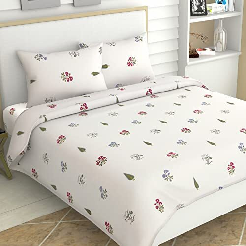 Haus & Kinder Bedsheet,100% Cotton Double Bed Bed Sheet, 186 Tc Pure Cotton Bedsheet For Queen Size Bed, Cotton Double Bedsheets With 2 Pillow Covers,Garden Of Joy