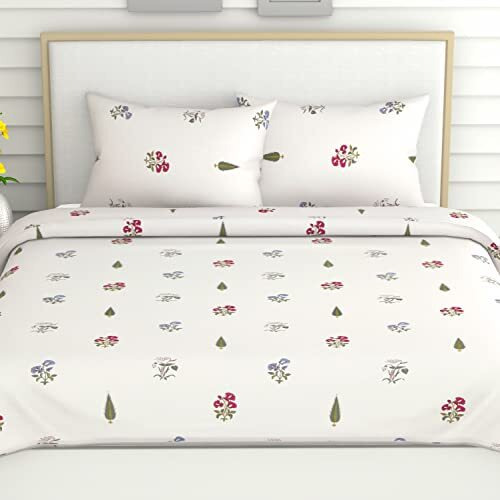Haus & Kinder Bedsheet,100% Cotton Double Bed Bed Sheet, 186 Tc Pure Cotton Bedsheet For Queen Size Bed, Cotton Double Bedsheets With 2 Pillow Covers,Garden Of Joy