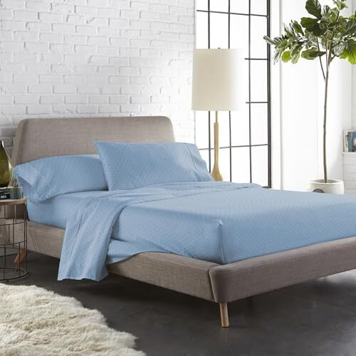 Blue Dahlia 100% Cotton Sateen Weave Bedsheet Set Single Size, Premium 300Tc-1 Flat Sheet(60&quotX90") & 1 Pillow Cover (18&quotX28"), Sa 8000, Oeko-Tex Certified-Swiss Dot-Pale Blue