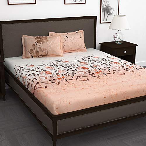 Story@Home Bedsheet For King Size Bed | Cotton Bedsheet | Floral King Size Bed Sheet Cotton With 2 King Size Pillow Covers (270 X 270 Cm, Peach) King Bedsheet | Perfect For Home Decor | 240Tc