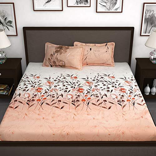 Story@Home Bedsheet For King Size Bed | Cotton Bedsheet | Floral King Size Bed Sheet Cotton With 2 King Size Pillow Covers (270 X 270 Cm, Peach) King Bedsheet | Perfect For Home Decor | 240Tc
