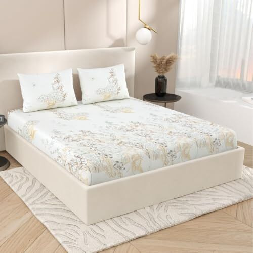 Jaipur Weaves Bedsheet King Size 100% Pure Cotton 180 Tc Bed Sheet With 2 Pillow Covers, Super Soft Cozy Bedsheets Set,108X108 Inches/ 9Ftx9Ft (Blossom Garden, Super King, Pack Of 1)
