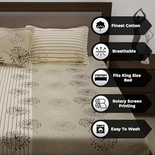 Story@Home Bedsheet For King Size Bed | 186 Tc | Beige | Floral | 1 Piece Cotton Bedsheet For King Size Bed With 2 Pillow Covers (270 X 270 Cm) Perfect For Home Decor & Gifting | Cotton Bedsheet