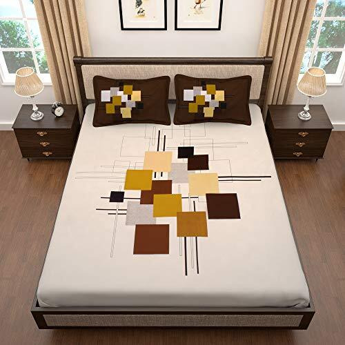 Story@Home Bedsheet For King Size Bed |300Tc | White & Brown | Abstract |1 Piece Cotton Bedsheets For King Size Bed With 2 Pillow Covers (270 X270Cm) Perfect For Home Decor & Gifting | Cotton Bedsheet