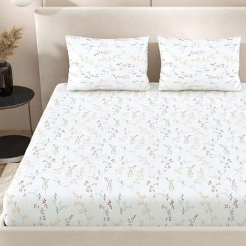 Jaipur Weaves Bedsheet King Size 100% Pure Cotton Bed Sheet With 2 Pillow Covers, 250 Tc Premium Bedding Set, Super Soft Cozy (Spring Tulips Yellow, Super King)
